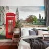 londra sehir manzarasi kirmizi telefon kulubesi 3d duvar kagidi