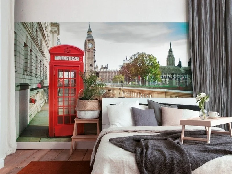 londra sehir manzarasi kirmizi telefon kulubesi 3d duvar kagidi