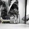 monochrome siyah buyuk tropikal palmiye yapragi desenli duvar kagidi