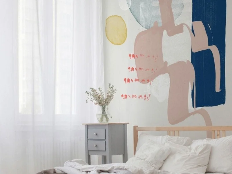 soyut geometrik formlar ve toprak tonlari modern duvar kagidi sanatsal dekorasyon