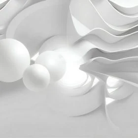3d derinlik etkili futuristik beyaz kure modern duvar kagidi dekorasyon fikirleri
