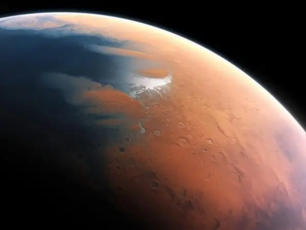 kizil gezegen mars yuzeyi ve uzay atmosferi temali 3d duvar kagidi