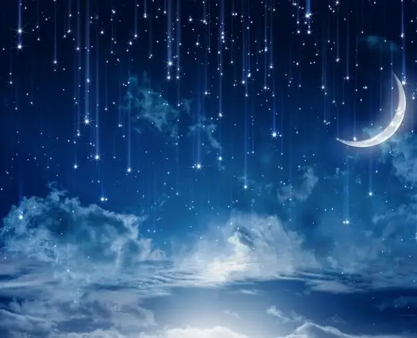 yildiz yagmuru hilal ve gokyuzu temali 3d duvar kagidi