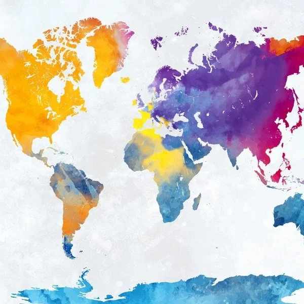 renkli kesif dunyasi sulu boya etkili 3d dunya haritasi duvar kagidi