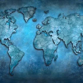 buzul kristal atlasi parlak turkuaz zemin uzeri catlak dokulu 3d dunya haritasi duvar kagidi