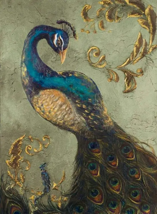 altin varak islemeli asil tavus kusu 3d hayvan temali duvar kagidi