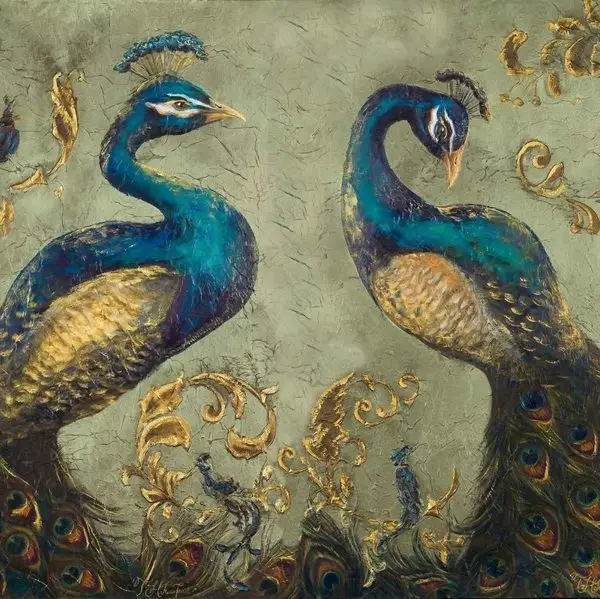 altin varakli ikiz tavus kusu 3d hayvan temali duvar kagidi