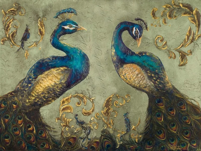 altin varakli ikiz tavus kusu 3d hayvan temali duvar kagidi