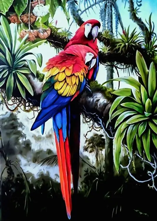 egzotik papaganlar tropikal orman 3d hayvan temali duvar kagidi