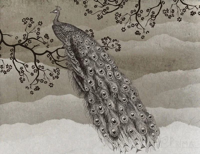 asalet mirasi gravur desenli tavus kusu 3d hayvan temali duvar kagidi