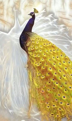 Altın Işıltılı Sarı Tavus Kuşu 3D Hayvan Temalı Duvar Kağıdı