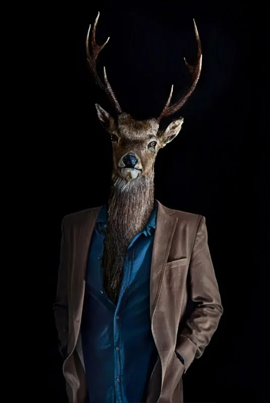 prestijli ceketli karizmatik geyik portresi 3d hayvan temali duvar kagidi