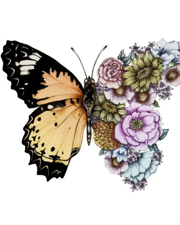 zarif cicek kanatli kelebek illüstrasyon 3d hayvan temali duvar kagidi