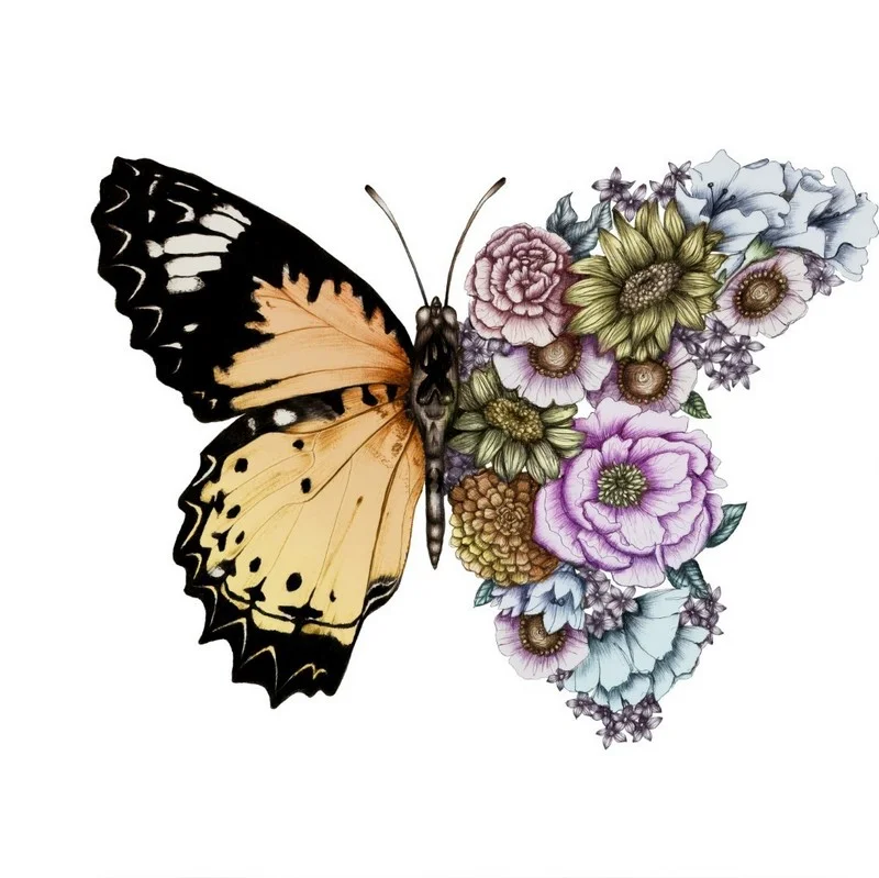 zarif cicek kanatli kelebek illüstrasyon 3d hayvan temali duvar kagidi