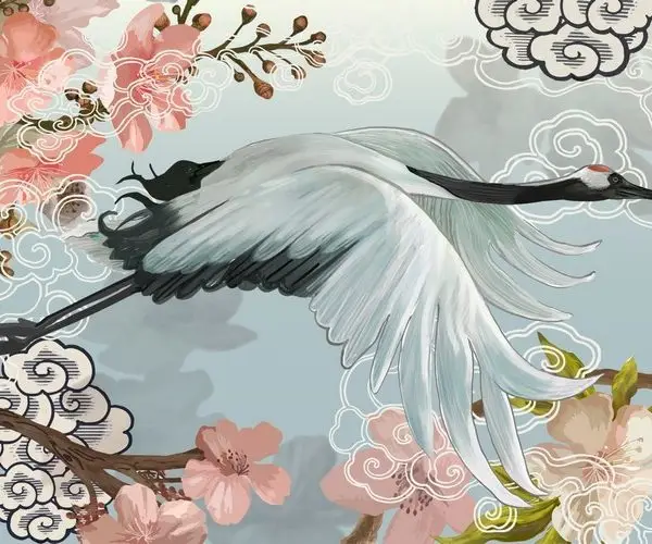 zen bahcesi turna kusu 3d hayvan temali duvar kagidi