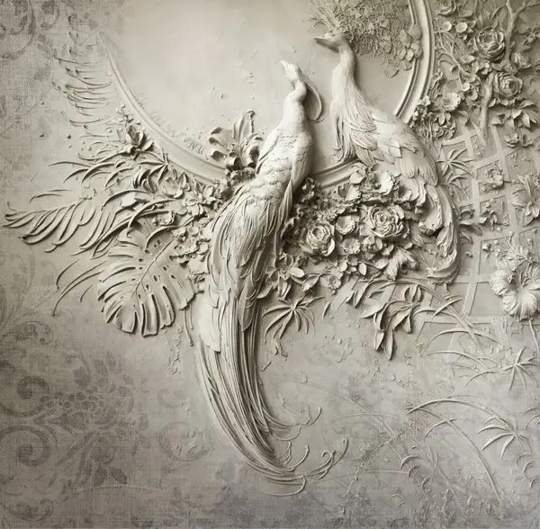 antik saray dokulu tavus kusu rolyef duvar kagidi