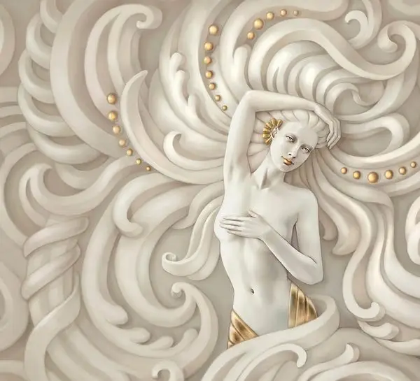 inci detayli sanatsal kadin figurlu rolyef duvar kagidi