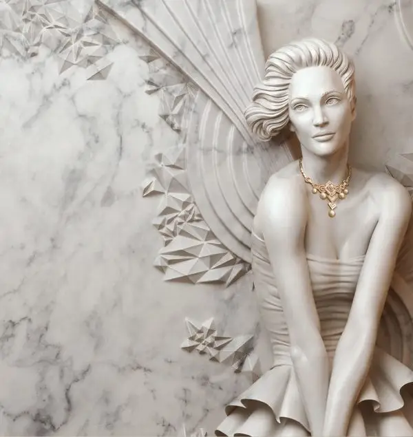 geometrik kristal detayli modern kadin rolyef duvar kagidi