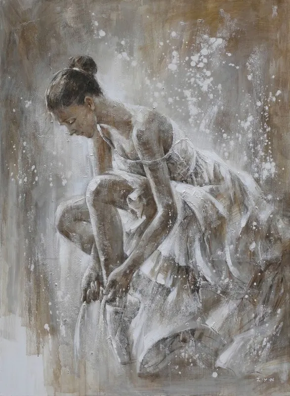 Eviniz için özel tasarım balerin figürlü yağlı boya efektli dikişsiz duvar kağıdı.