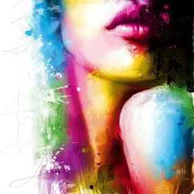 Modern dekorasyon için canlı renkli pop-art tarzı kadın dudak ve portre detayı dikişsiz duvar kağıdı.