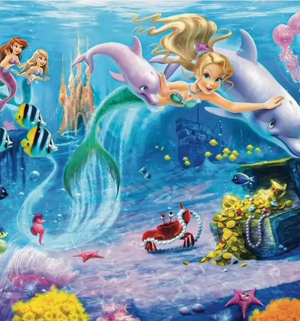 isilti deniz kizi ve yunuslar sualti dunyasi 3d cocuk odasi duvar kagidi