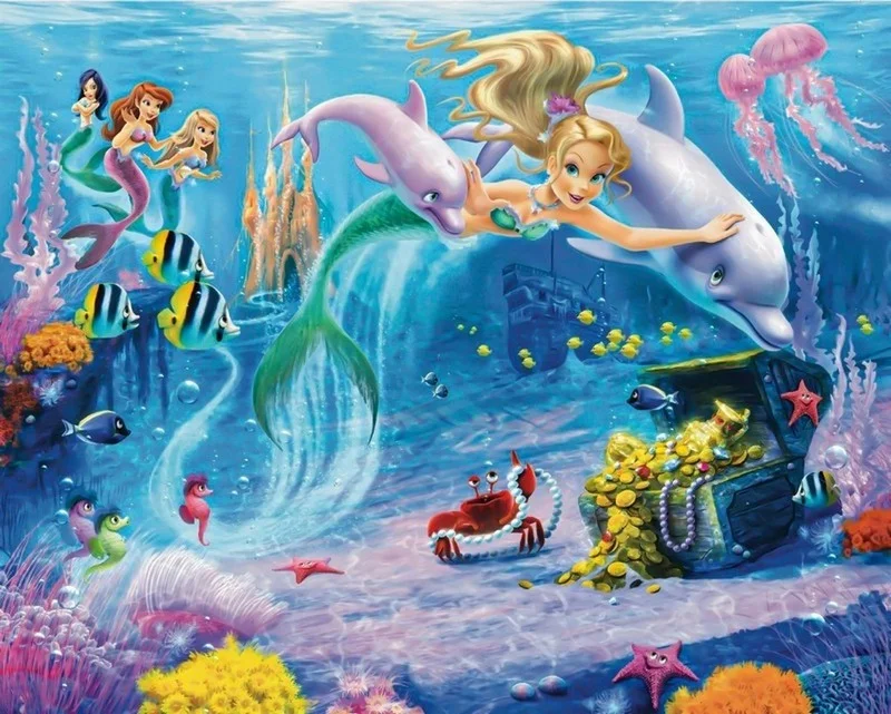 isilti deniz kizi ve yunuslar sualti dunyasi 3d cocuk odasi duvar kagidi