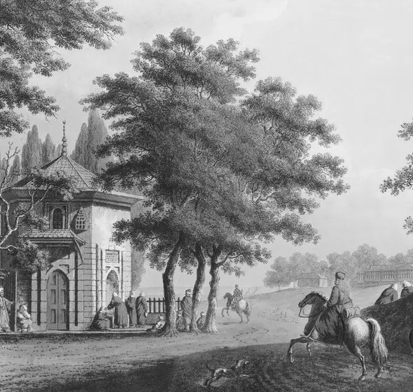 monochrome antik osmanli meydani atli suvariler ve tarihi cesme duvar kagidi