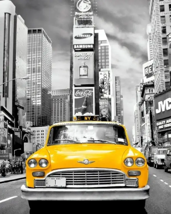 kozmopolit new york times square sari taksi duvar kagidi