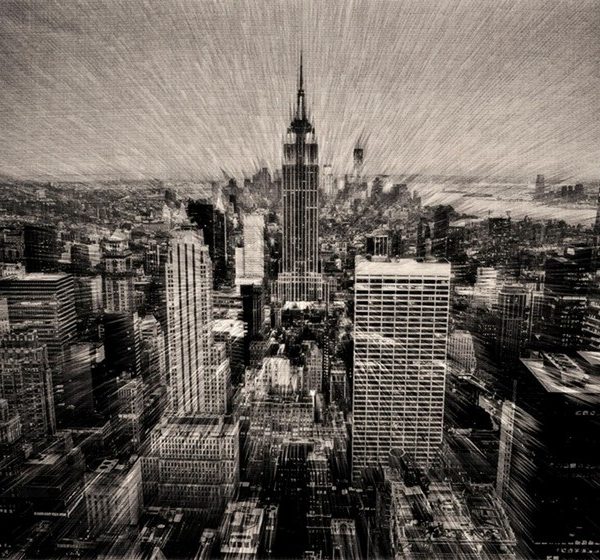 modern new york sehir silueti ve dinamik isiklar 3d duvar kagidi