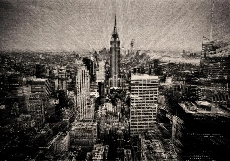 modern new york sehir silueti ve dinamik isiklar 3d duvar kagidi