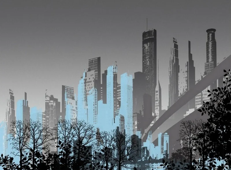 new york sehir silueti buz mavisi 3d duvar kagidi