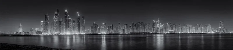 panoramik dubai gece silueti ve modern sehir 3d duvar kagidi