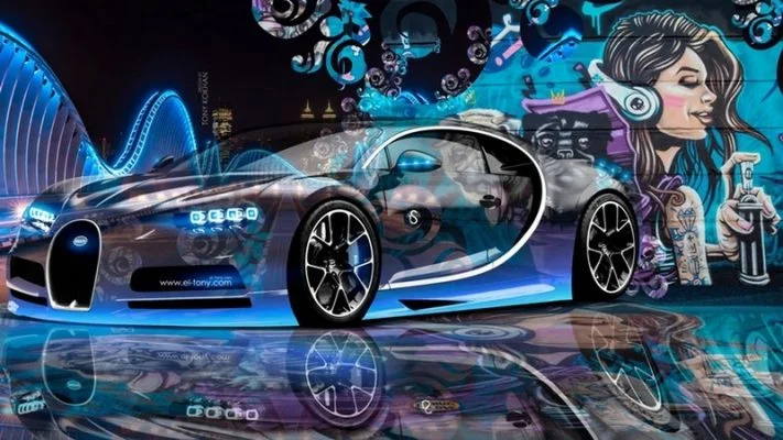 prestij serisi bugatti neon graffiti tasarim duvar kagidi