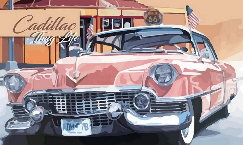 marjinal pembe cadillac route 66 illustrasyon duvar kagidi