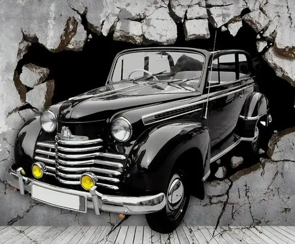 sira disi duvari delen klasik araba 3d efektli duvar kagidi