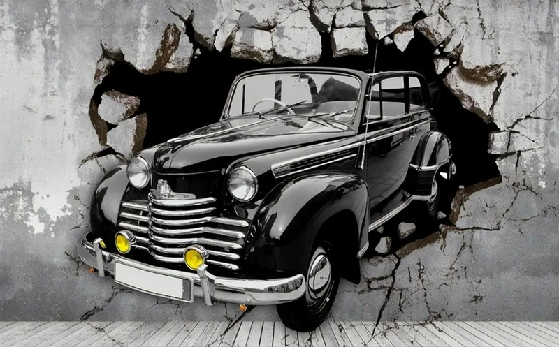 sira disi duvari delen klasik araba 3d efektli duvar kagidi