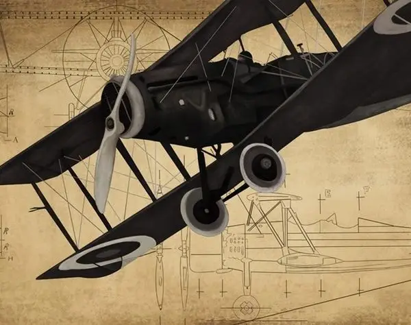 tutku vintage cift kanatli ucak ve teknik sema 3d duvar kagidi