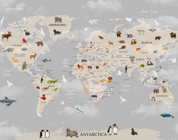 bulutlarin ustunde dunya turu hayvanli 3d cocuk duvar kagidi