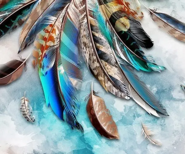 Pastel pembe ve lila tonlarında makro çekim yumuşak kuş tüyleri desenli dikişsiz duvar kağıdı.