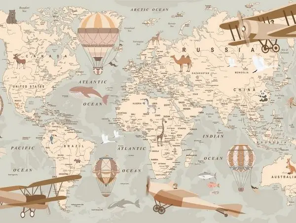 gokyuzu seruvencileri nostaljik ucaklar ve balonlar 3d cocuk duvar kagidi