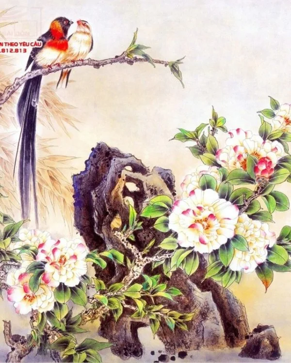 askin bahcesi cennet kusu ve sakayik desenli 3d duvar kagidi