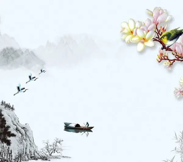 bahar esintisi manolya ve turna kuslari temali 3d duvar kagidi