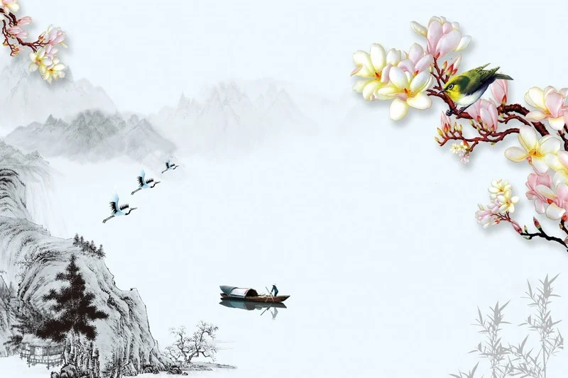 bahar esintisi manolya ve turna kuslari temali 3d duvar kagidi