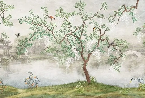 kadim bahce uzak dogu tapinak ve gol temali 3d duvar kagidi