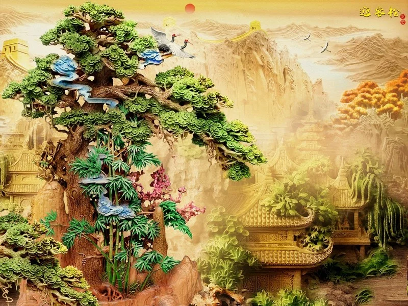 altin imparatorluk bonsai agaci ve antik cin tapinaklari 3d duvar kagidi
