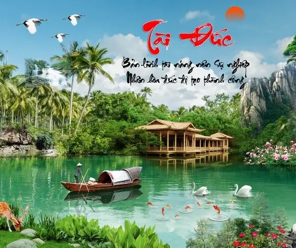 tropikal dinginlik iskele ve kayik temali panoramik 3d duvar kagidi