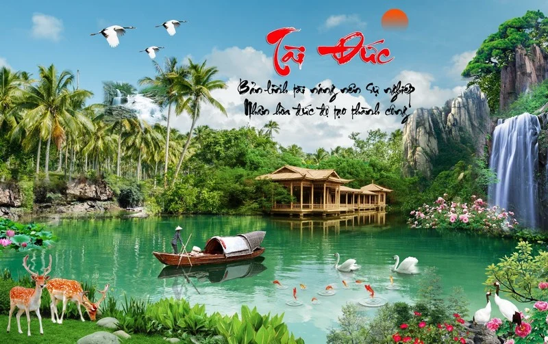 tropikal dinginlik iskele ve kayik temali panoramik 3d duvar kagidi