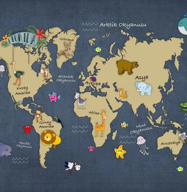 derin mavi atlasi hayvanlar dunyasi 3d cocuk duvar kagidi