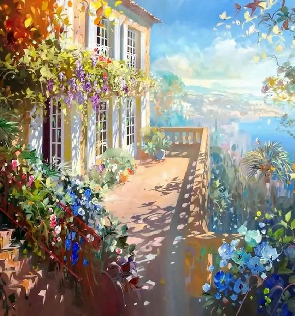 akdeniz ruzgari begonvilli teras manzarali duvar kagidi