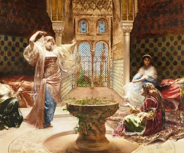 oryantalist harem sahnesi sanatsal yagli boya duvar kagidi